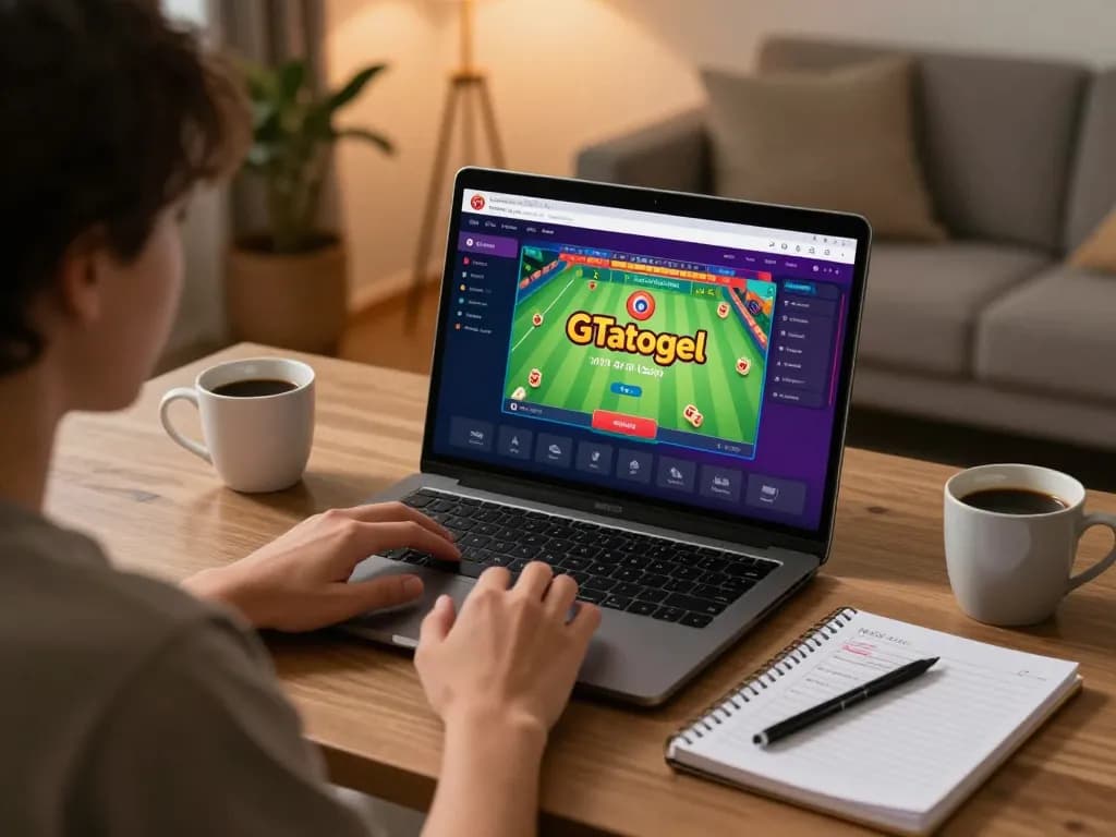 Engaging in thrilling online lottery game with GTAtogel interface on laptop.