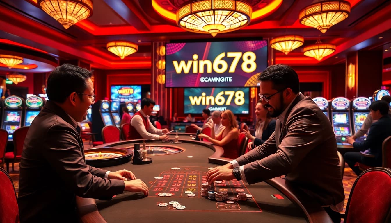 Excited gamblers placing bets and celebrating at the win678 live casino table.
