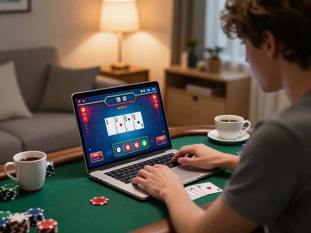 Engaging player enjoying online casinos in Canada on a laptop, showcasing an exciting betting experience.