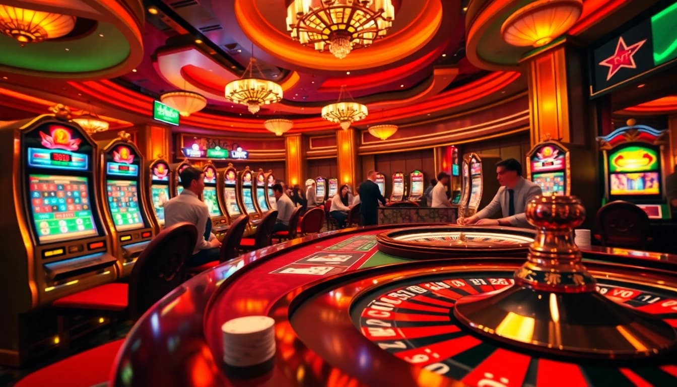 Engaging casino scene featuring tylebongda kèo nhà cái with poker chips and a roulette wheel.