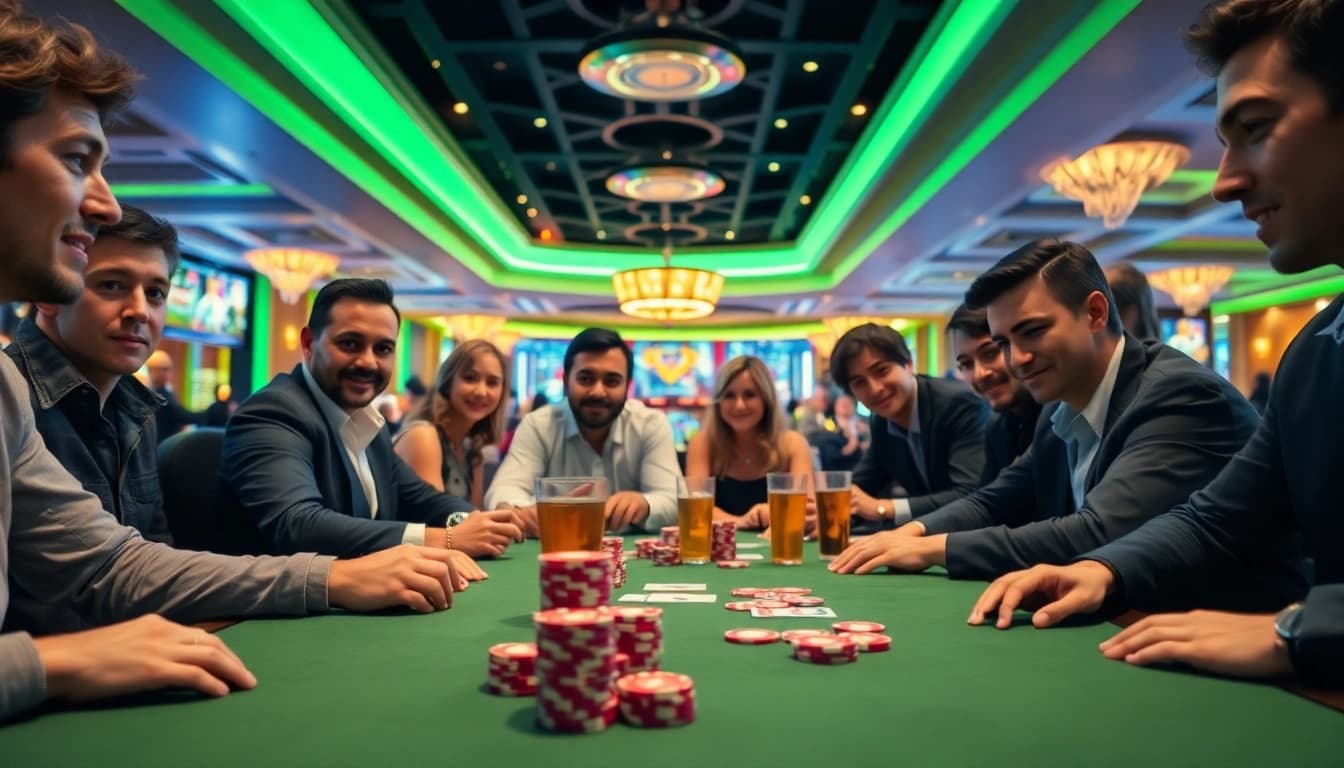 Engage in an exciting Poker Game with diverse players in an elegant casino setting.