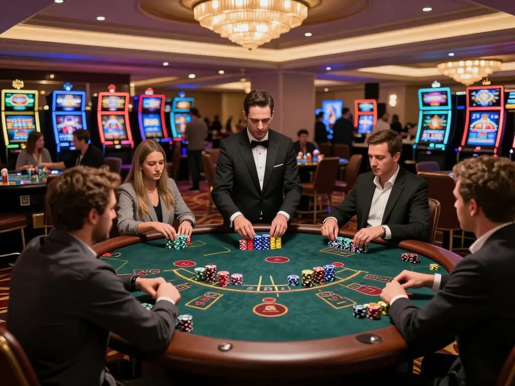 Players experiencing thrilling blackjack action at 56win casino table with lively atmosphere.