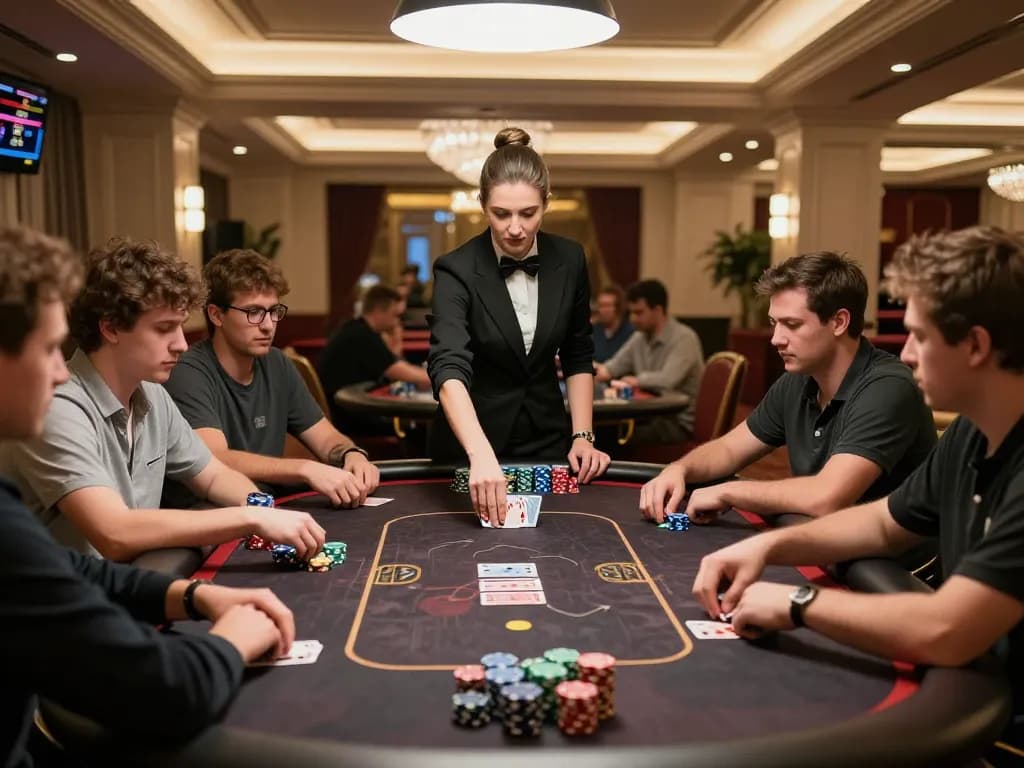 J188 players engaged in intense poker gameplay at a luxurious casino table