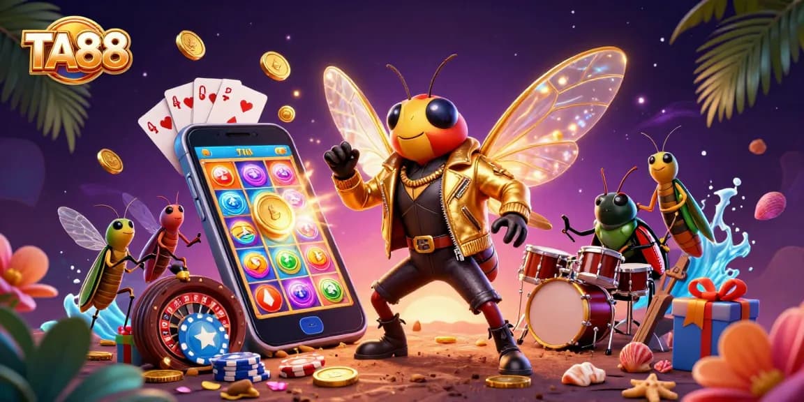 Engage in thrilling gameplay at TA88 with vibrant slot game action and cartoon characters.