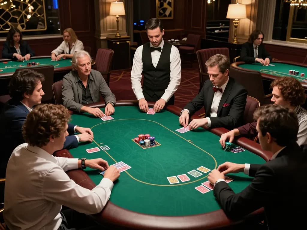 Action-packed poker game at NK88 bet in an upscale private setting, highlighting strategic gameplay.