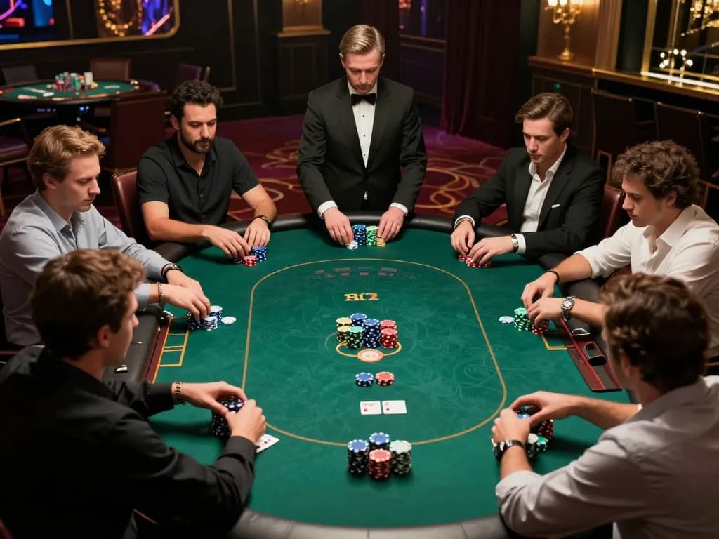 Players engaging in a high-stakes poker game at https://cstd88.com/, showcasing intense focus and strategic gameplay.