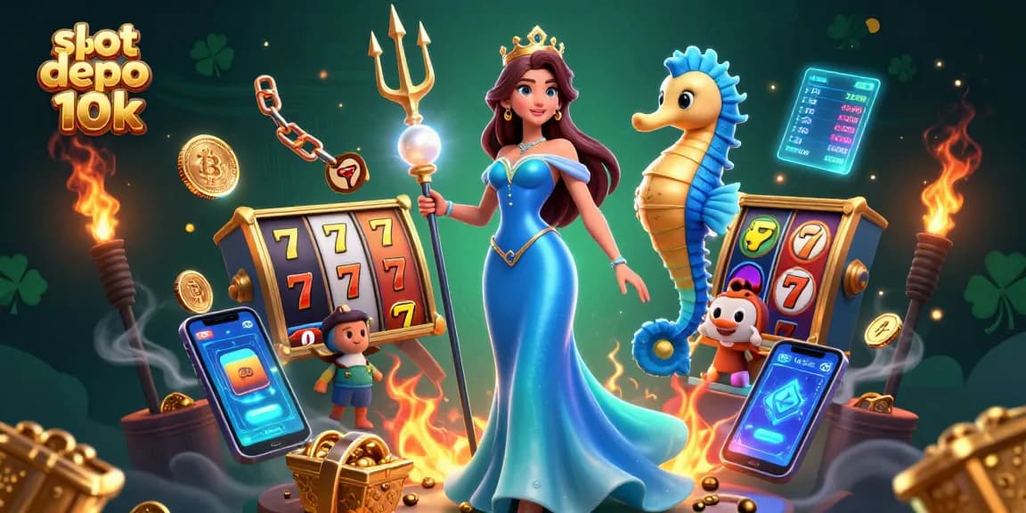 Engage in thrilling action with slot depo 10k at golden illustrated casino scene filled with vibrant treasures.