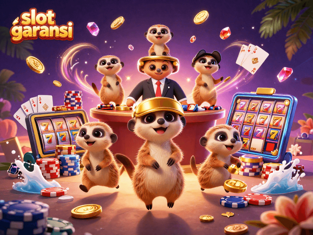Engage with slot garansi in a vibrant meerkat casino scene, showcasing dynamic gaming elements.