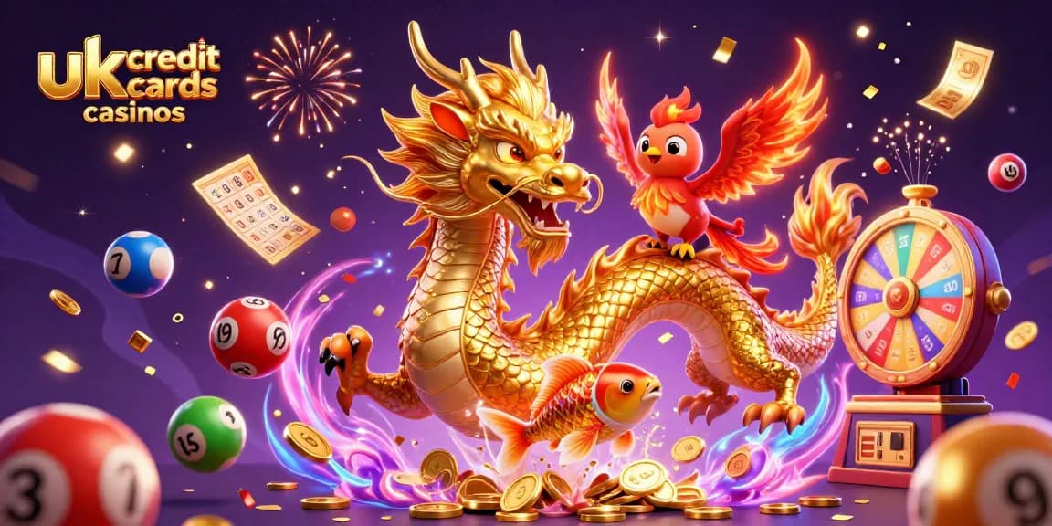 Experience thrilling gameplay at uk credit card casinos with a dynamic scene of slots, colorful elements, and lucky symbols.