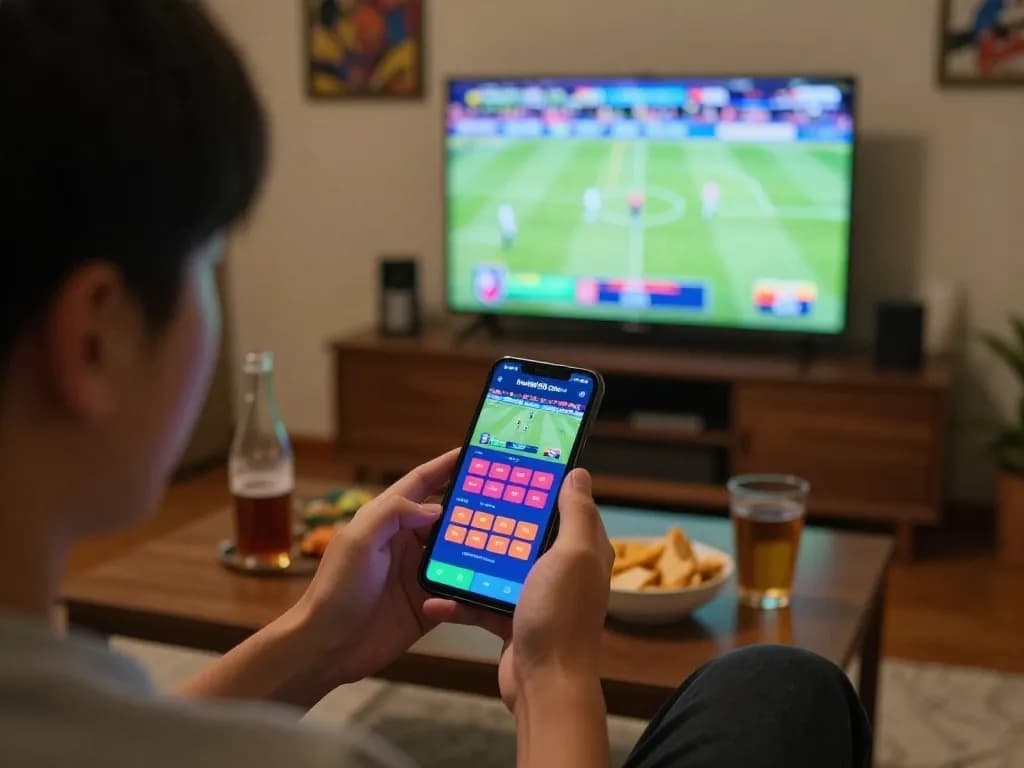 Engaging in sports betting on hm88 com while enjoying a live game at home.
