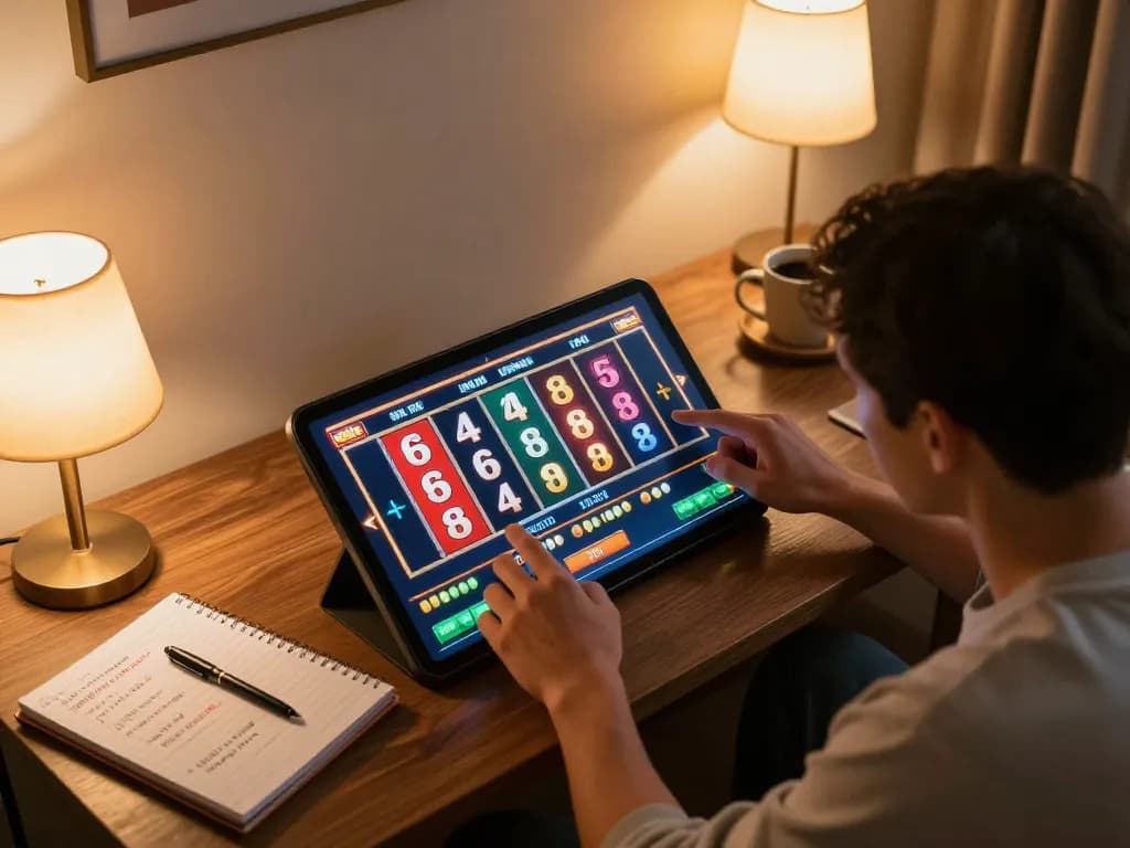 Engaged player enjoying casinos not on gamstop through a smartphone with colorful slot reels displayed