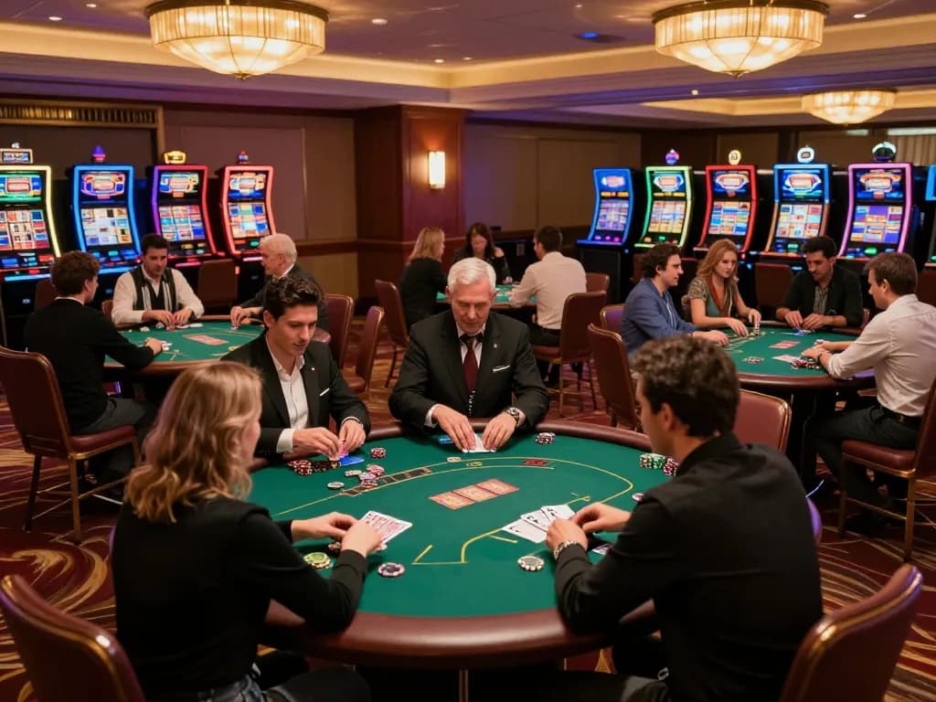 Players enjoying thrilling tr88 game at a spectacular casino, highlighting card games and vibrant atmosphere.