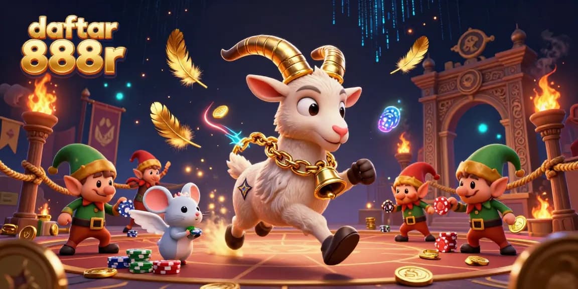 Experience the excitement and chaos of daftar 888r as Krampus, an angel mouse, and elf gremlins are seen in a vibrant casino setting.