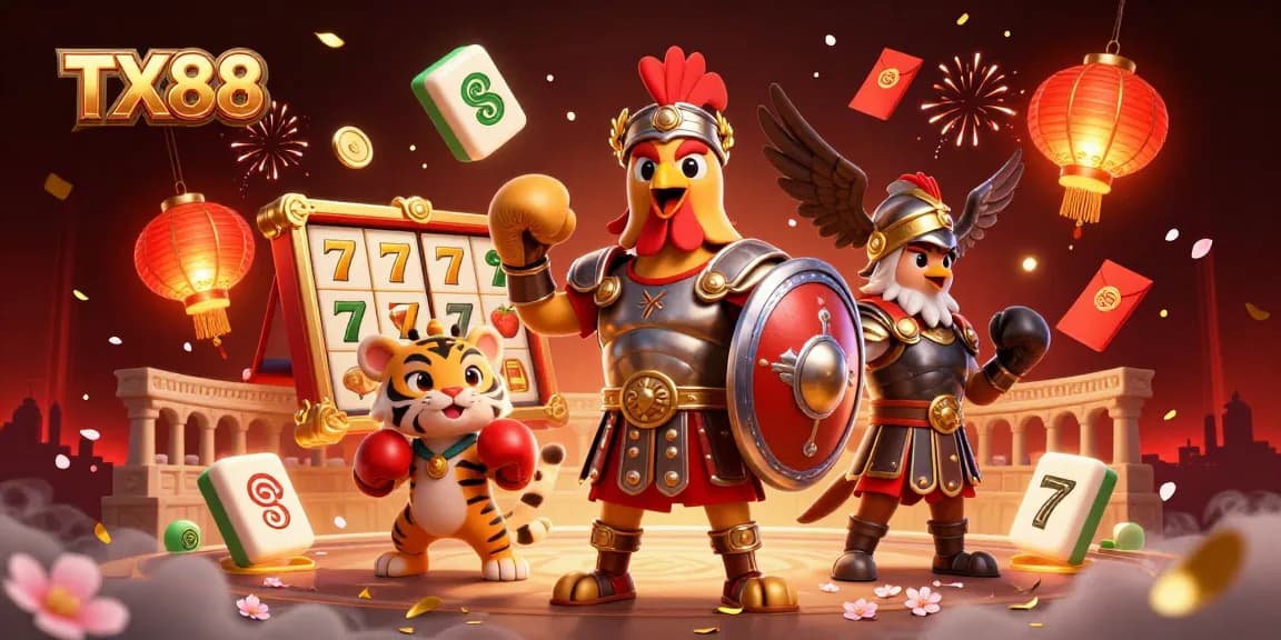 Experience the vibrant excitement of TX88 with immersive casino elements in a dynamic scene.
