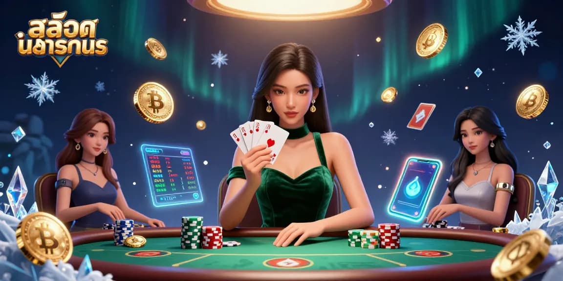 Experience high-stakes gaming with สล็อตทดลอง at a luxury poker table featuring cryptocurrency elements.