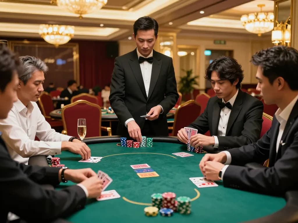 Intense poker gameplay showcasing Nha cai uy tin at a luxury casino