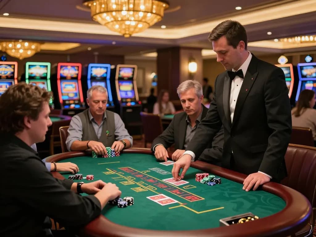 Players engaging in a thrilling game of blackjack at 388bet, showcasing strategic play and vibrant casino atmosphere