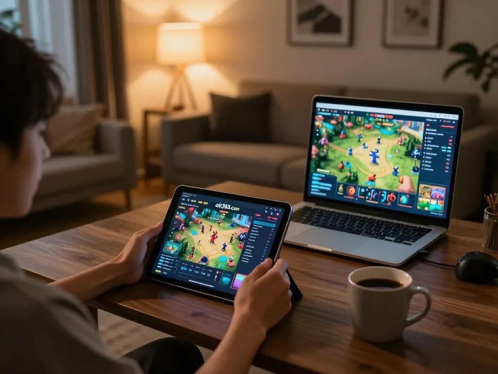 Engaging in online gaming on ok365 com in a cozy living room
