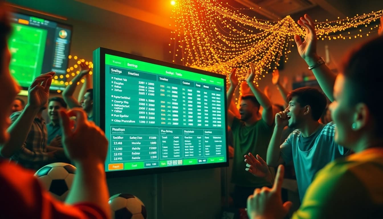 Engaging scene of trang cá cược bóng đá showcasing digital betting odds with excited fans.