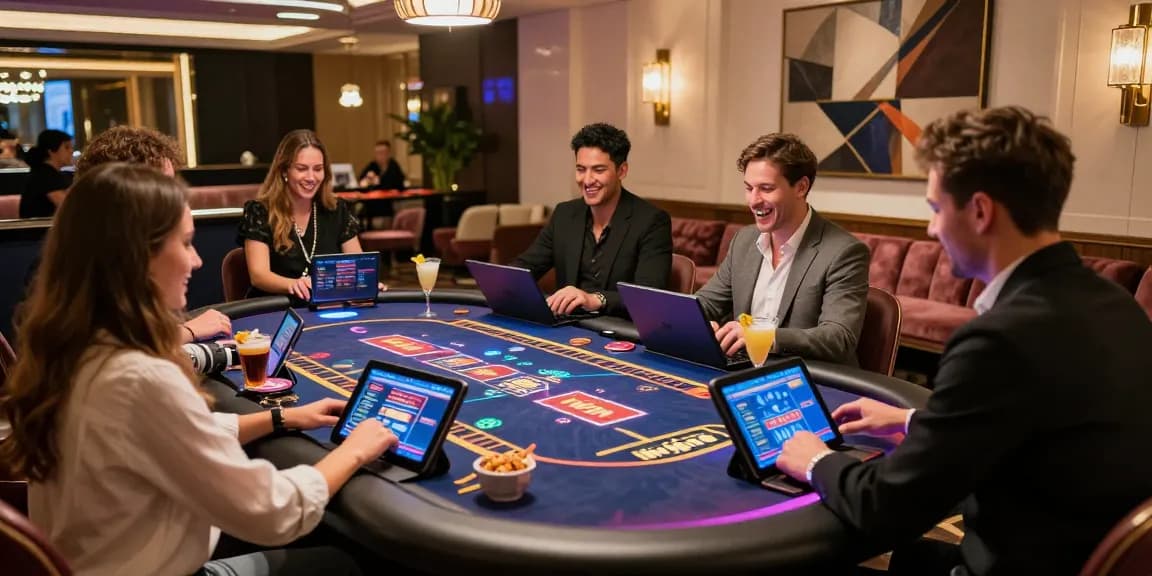 Exciting players enjoying iwin games in a luxury online casino setting.