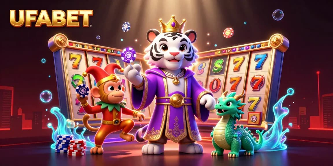 Experience UFABET's thrilling slots with our vibrant 3D illustration featuring exciting game elements.
