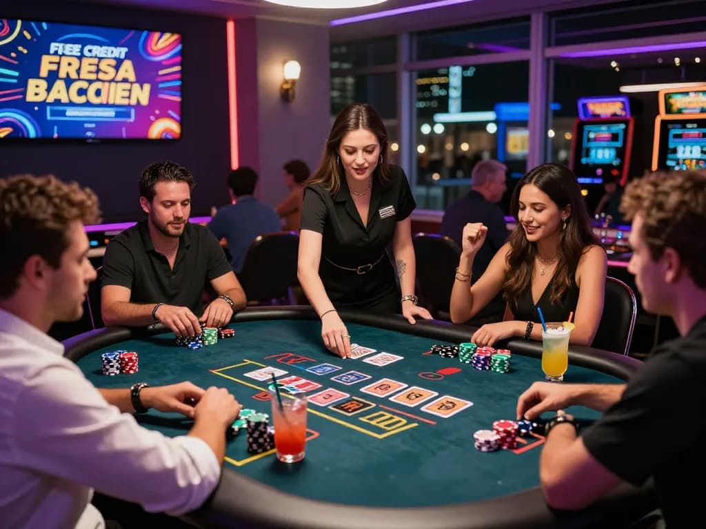 Exciting free credit baccarat live gaming scene in a vibrant online casino.