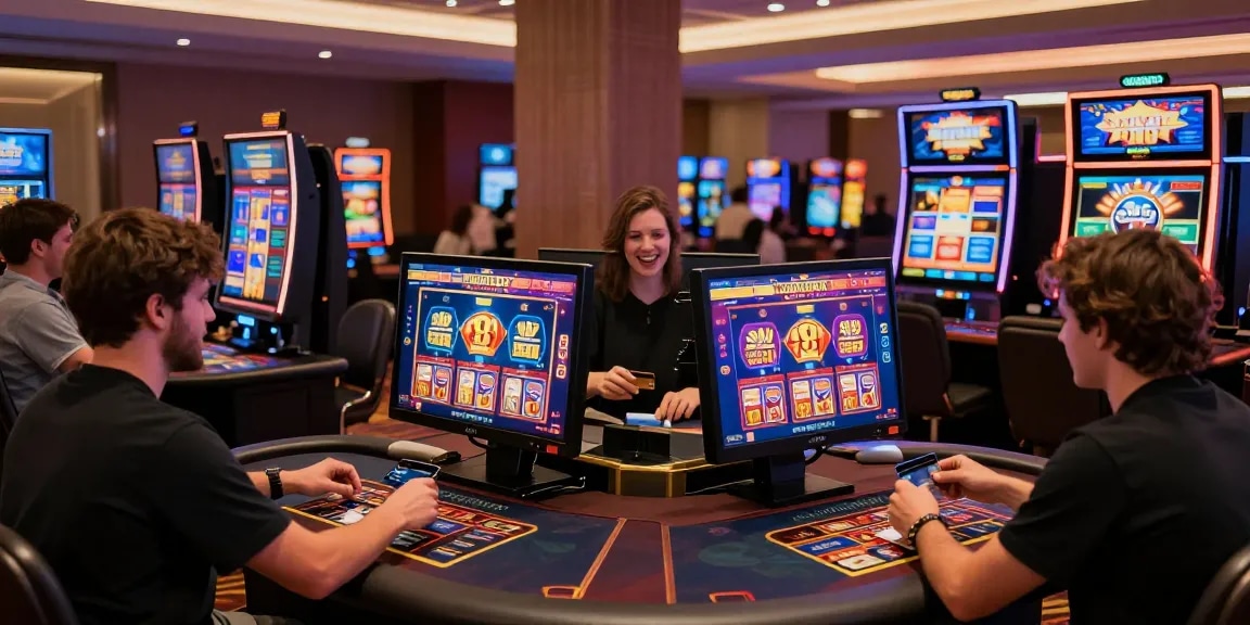 Players engaging with credit cards at top casinos from https://crownwoods.org.uk, showcasing excitement, games, and vibrant promotions.