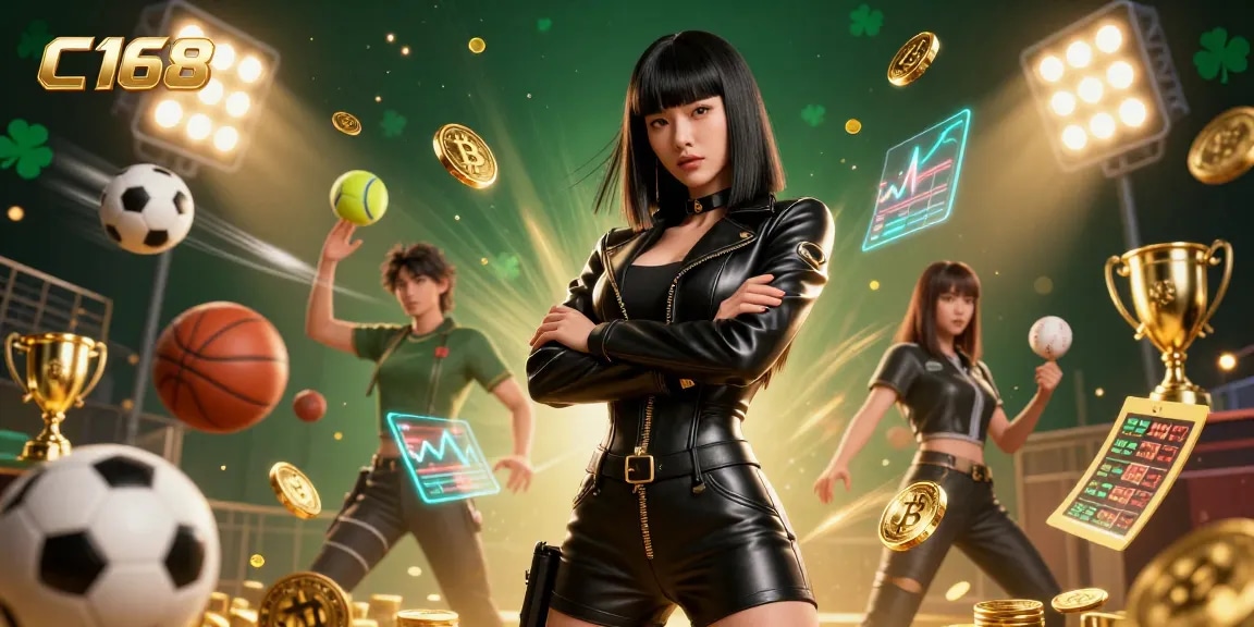 C168 enhances the excitement of sports betting with dynamic elements and stunning visuals in a thrilling illustration.