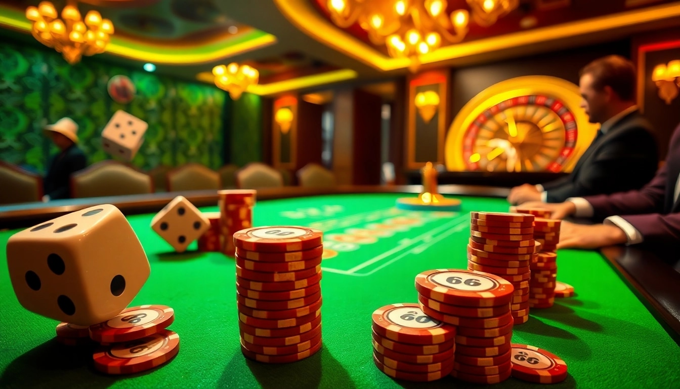 Experience thrilling gameplay at MB66's exciting casino, featuring poker chips and live tables.