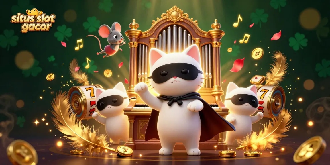 Mengalami keseruan di situs slot gacor dengan karakter kucing bergaya opera dan koin emas bertebaran
