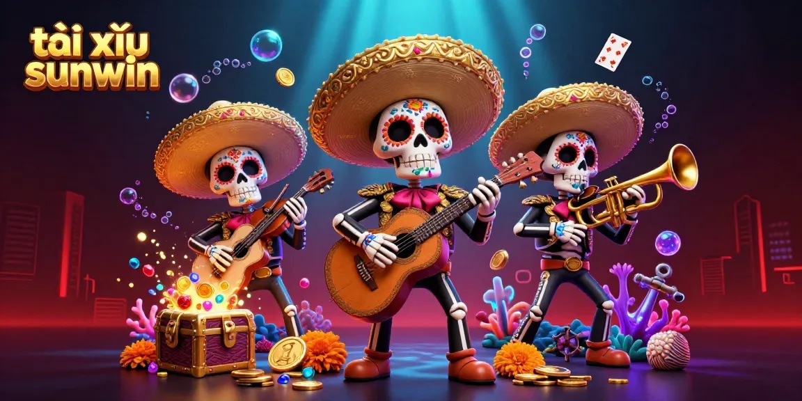 Tài xỉu sunwin immersive gaming scene with vibrant mariachis and treasure elements