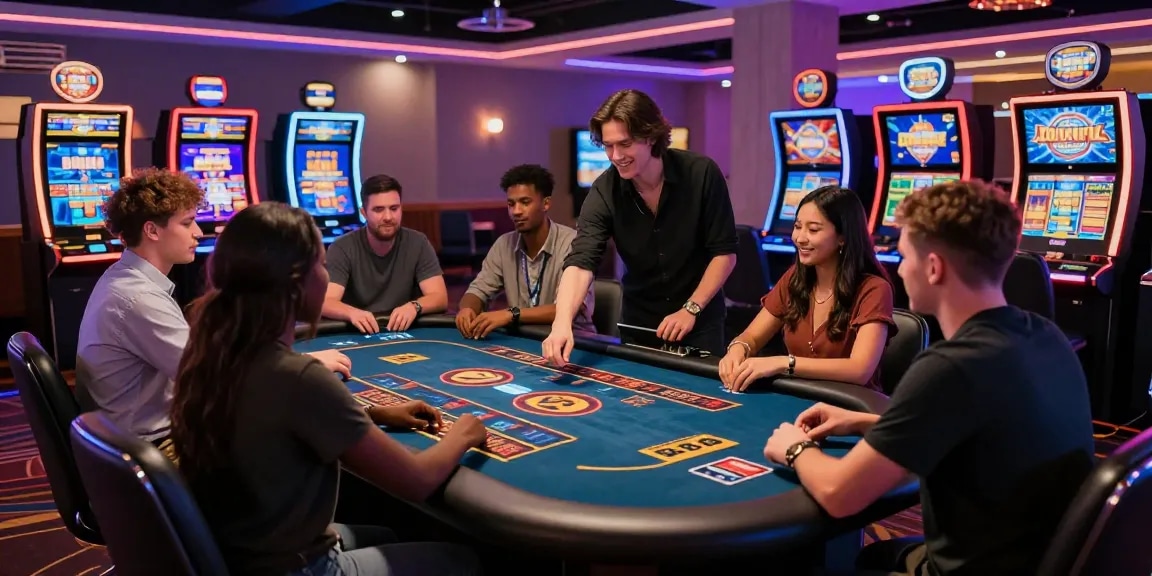 Experience the excitement of credit card casinos with diverse players enjoying modern gaming in a vibrant casino atmosphere.