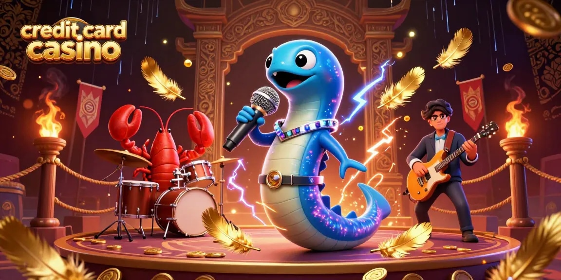Engage in thrilling gameplay at a vibrant credit card casino with dynamic characters and electrifying effects.