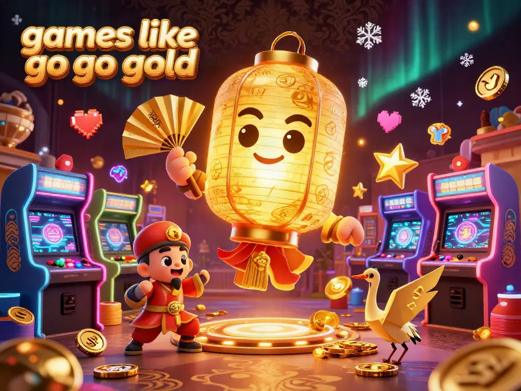 Experience thrilling gameplay with games like go go gold in this vibrant casino illustration, showcasing golden lanterns and arcade action.