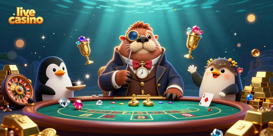 Pengalaman live casino dengan dealer langsung dan permainan interaktif bersama karakter kartun di bawah laut.