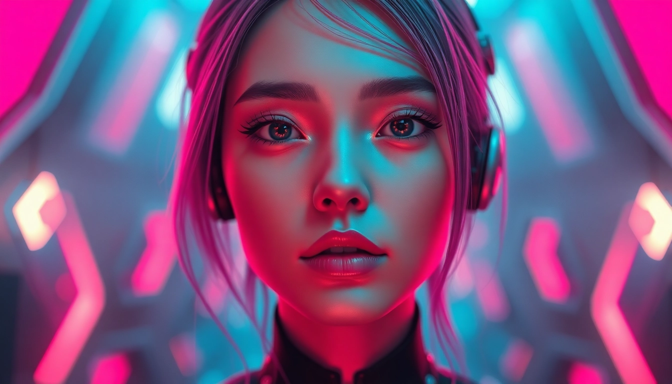 AI NSFW character in a vibrant futuristic setting showcasing innovation and allure.