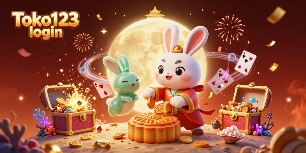 Experience the magic of Toko123 login with our vibrant 3D illustration featuring a folklore scene and casino elements.