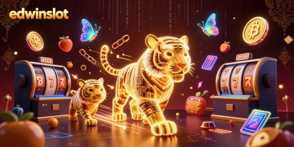 Experience the vibrant energy of edwinslot with a golden tiger in a dynamic digital casino