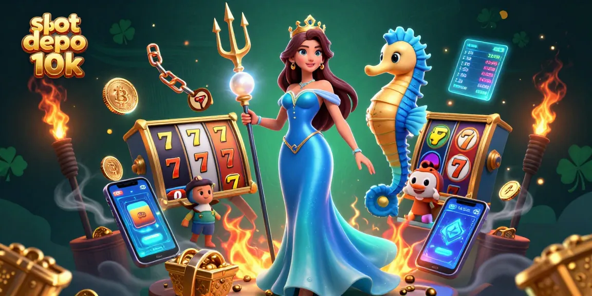 Engage in thrilling action with slot depo 10k at golden illustrated casino scene filled with vibrant treasures.
