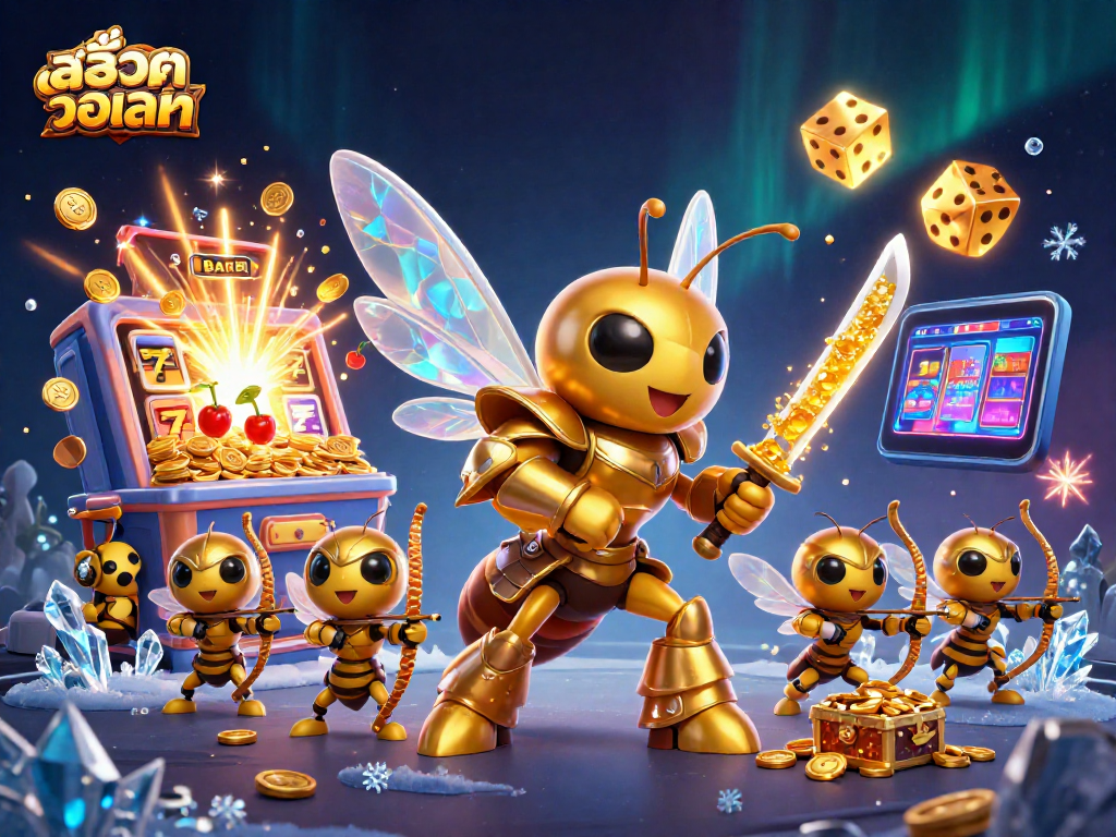 Experience สล็อตวอเลท with an engaging 3D scene of casino excitement featuring lively characters, slot machines, and vibrant effects.