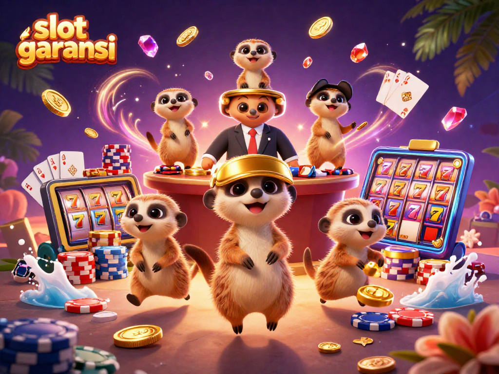 Engage with slot garansi in a vibrant meerkat casino scene, showcasing dynamic gaming elements.