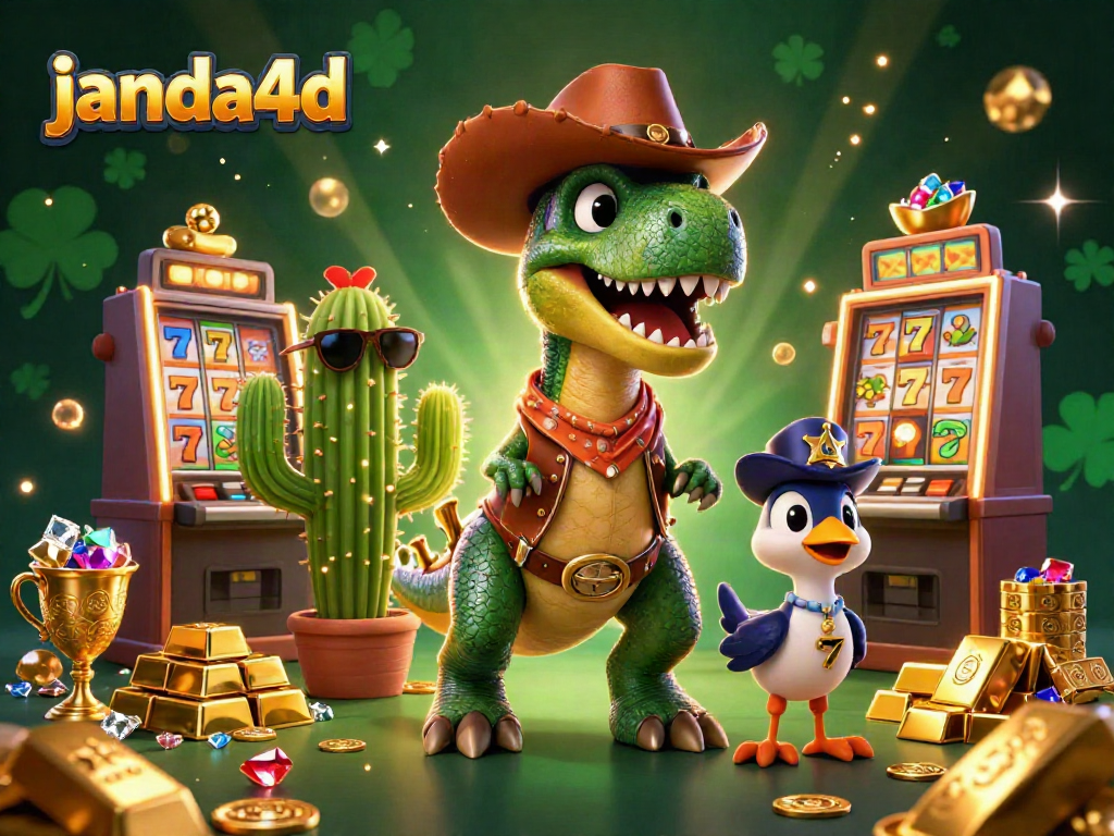 Gambang slot janda4d dengan karakter Dinosaurus T-Rex dan teman-temannya di dunia kasino.
