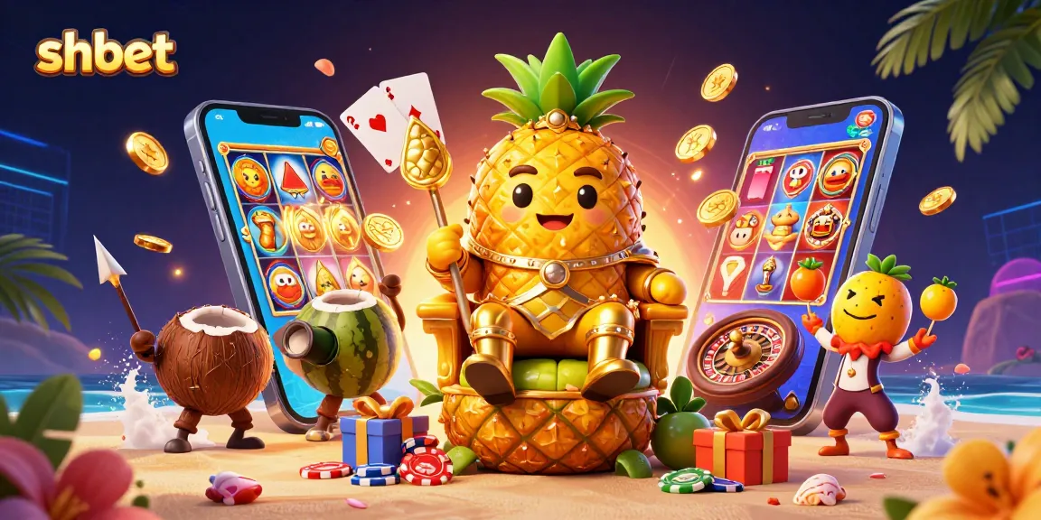 Engage with shbet at the vibrant beach casino, featuring a golden pineapple king and thrilling games.