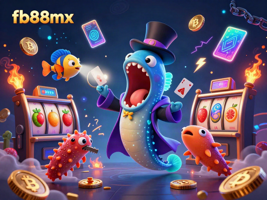 Experience thrilling magic tricks with fb88mx featuring a bioluminescent eel, anglerfish, and sea cucumber in a vibrant casino setting.