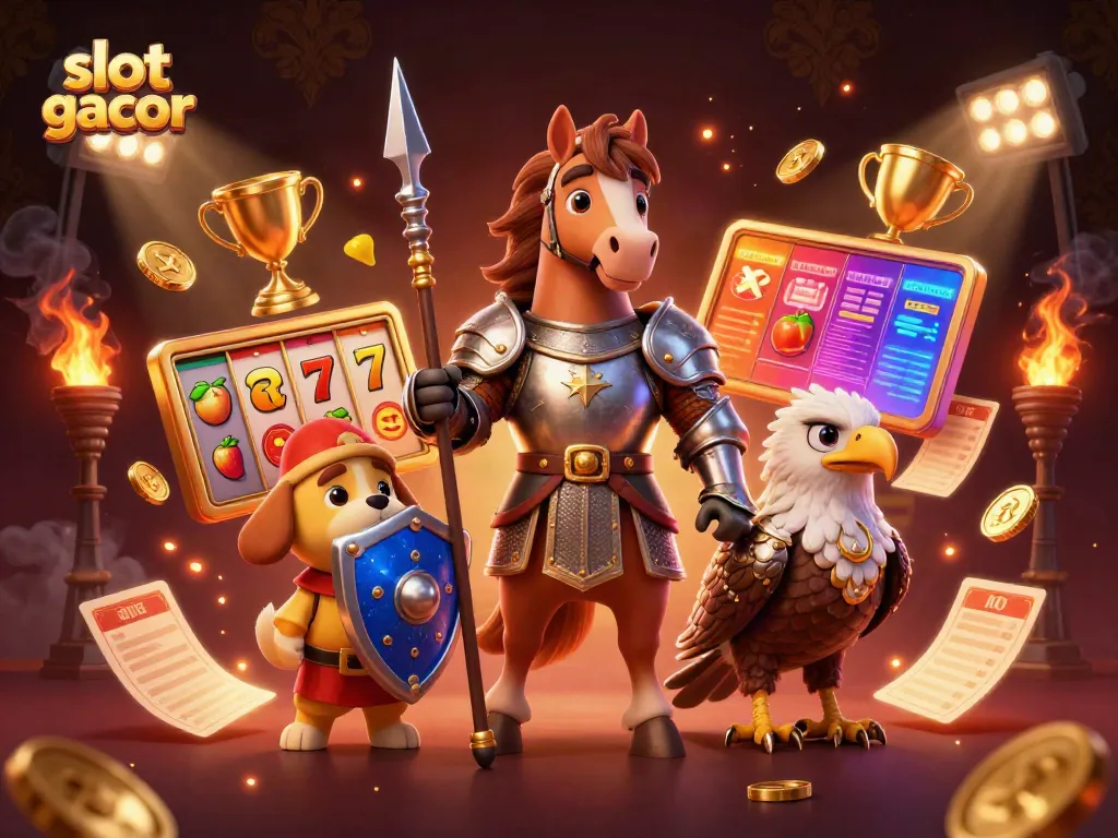 Experience the thrill of slot gacor with this dynamic 3D casino illustration showcasing gameplay elements.