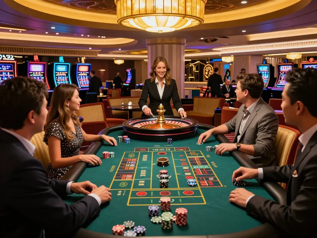 Experience thrilling roulette gameplay at Casinosscope with players and croupier in action