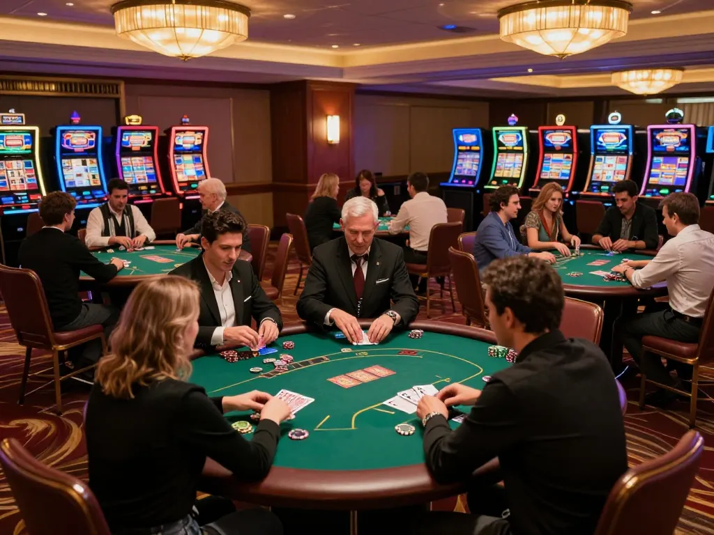 Players enjoying thrilling tr88 game at a spectacular casino, highlighting card games and vibrant atmosphere.