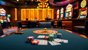 Engaging gaming scene at 789club showcasing poker, roulette, and vibrant slot machines.
