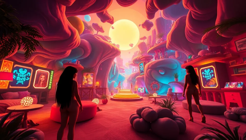 Interactive sex game scene showcasing vibrant characters and environments.