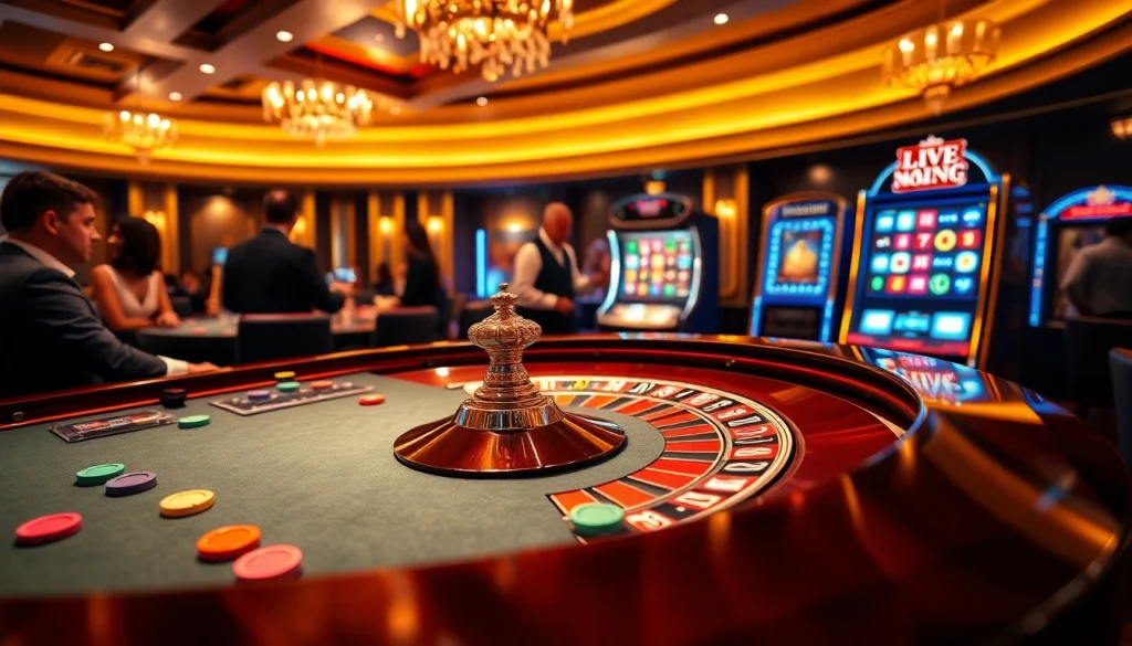 Experience elegant gambling at https://mk8th.net/, featuring a roulette table with vibrant chips and a winning slot machine.